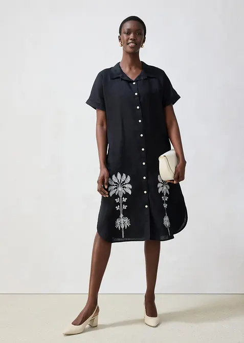 Kaftan-Kleid aus reinem Leinen mit Stickerei, bonprix