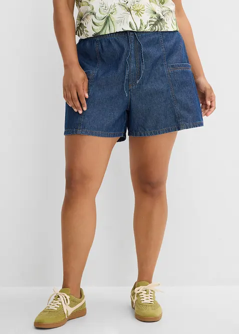 Short en jean avec taille haute &eacute;lastiqu&eacute;e, bonprix