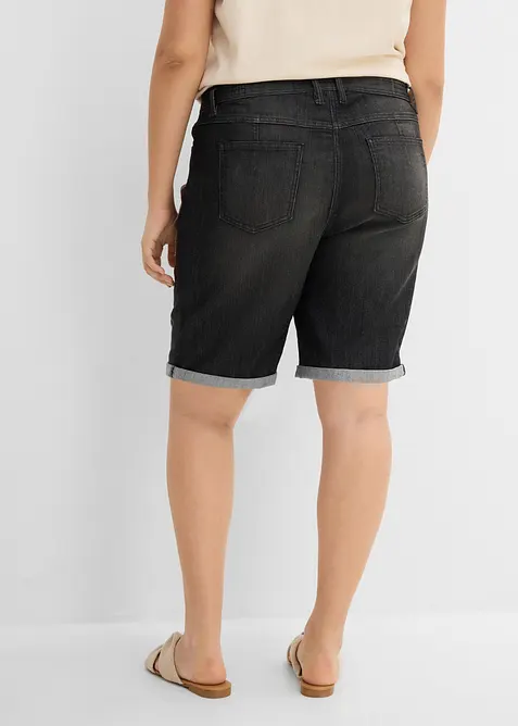 Bermuda en jean avec broderie, taille mi-haute &eacute;lastiqu&eacute;e, bonprix