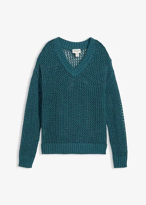 Ajour-Pullover aus leichtem Leinen-Mix, bonprix