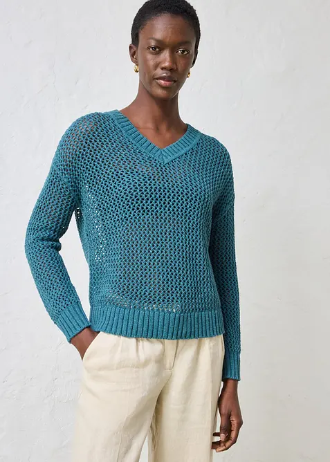 Ajour-Pullover aus leichtem Leinen-Mix, bonprix