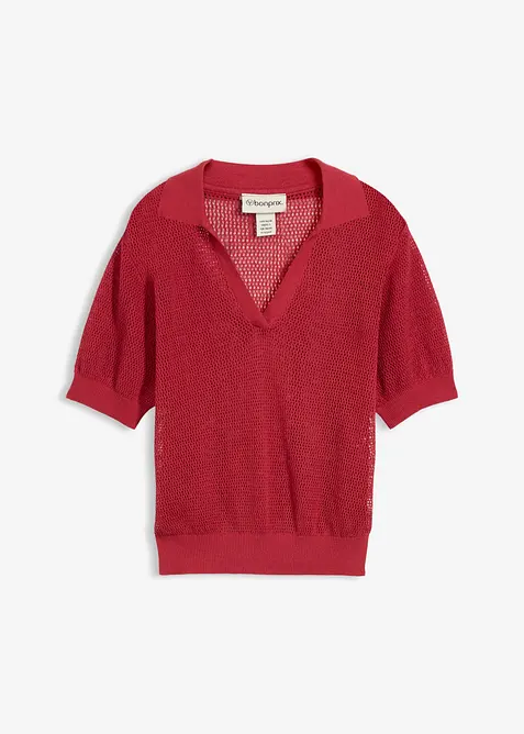 Polo en maille ajour&eacute;e avec lin, bonprix
