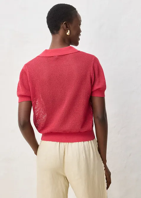 Polo en maille ajour&eacute;e avec lin, bonprix