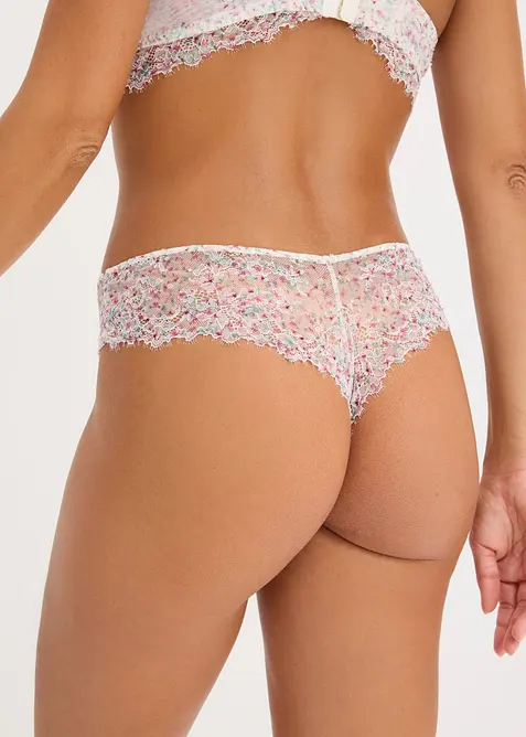 Lot de 2 slips br&eacute;siliens en dentelle  &agrave; imprim&eacute; floral, bonprix
