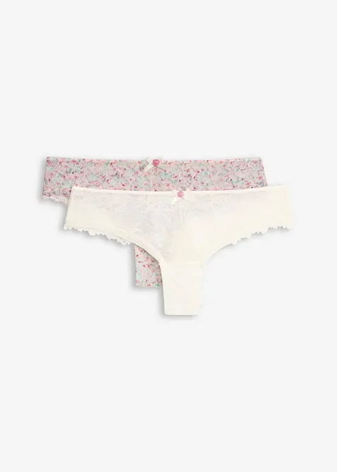Lot de 2 slips br&eacute;siliens en dentelle  &agrave; imprim&eacute; floral, bonprix