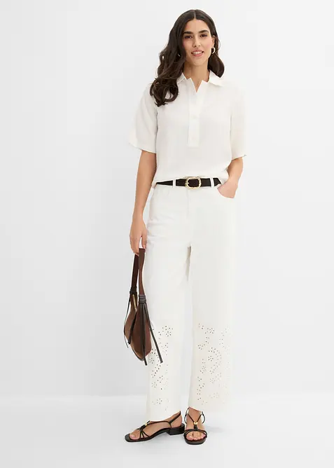 Pantalon large et raccourci en twill, taille haute, bonprix