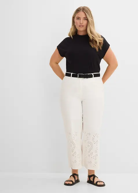 Pantalon large et raccourci en twill, taille haute, bonprix