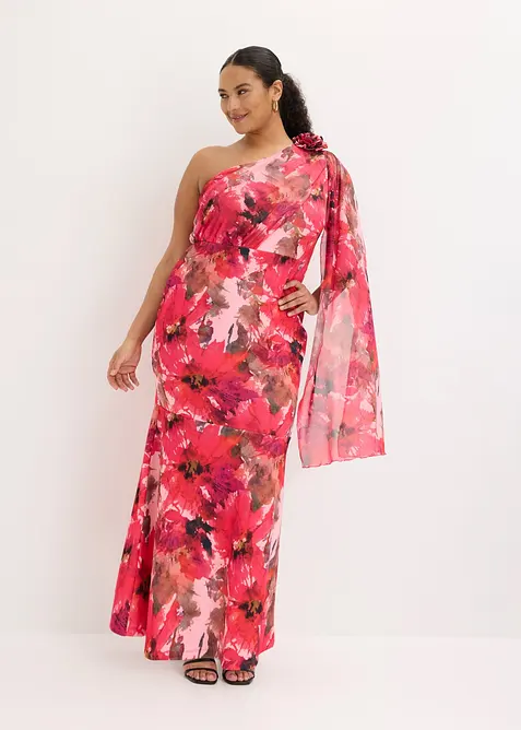 Abendkleid mit One-Shoulder und Blumen-Applikation, bonprix