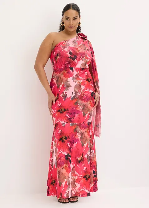 Abendkleid mit One-Shoulder und Blumen-Applikation, bonprix