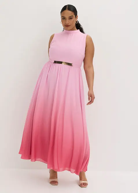 Robe longue en mousseline &agrave; col montant et empi&egrave;cement taille, bonprix