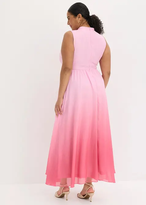 Robe longue en mousseline &agrave; col montant et empi&egrave;cement taille, bonprix