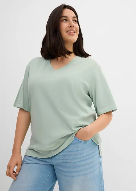 Lot de 2 T-shirts amples en fil flamm&eacute; 100% coton, bonprix