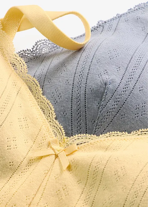 Gepolstertes Bralette ohne B&uuml;gel&nbsp; mit Ajour aus Bio-Baumwolle (2er Pack), bonprix