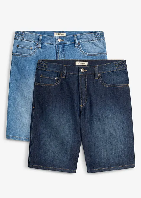 Lot de 2&nbsp;bermudas regular en jean l&eacute;ger &agrave; taille &eacute;lastiqu&eacute;e, bonprix