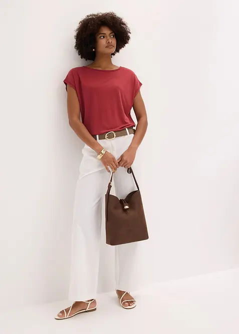 Pantalon tiss&eacute; en lin et coton, bonprix