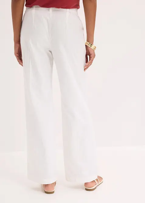 Pantalon tiss&eacute; en lin et coton, bonprix