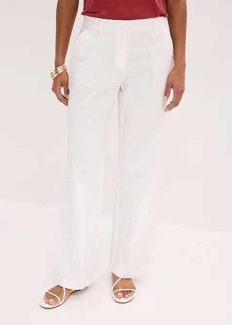 Pantalon tiss&eacute; en lin et coton, bonprix