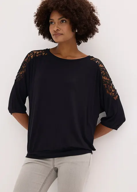 T-shirt oversize en viscose et dentelle, bonprix