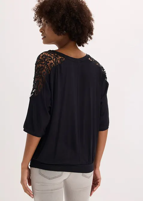 T-shirt oversize en viscose et dentelle, bonprix