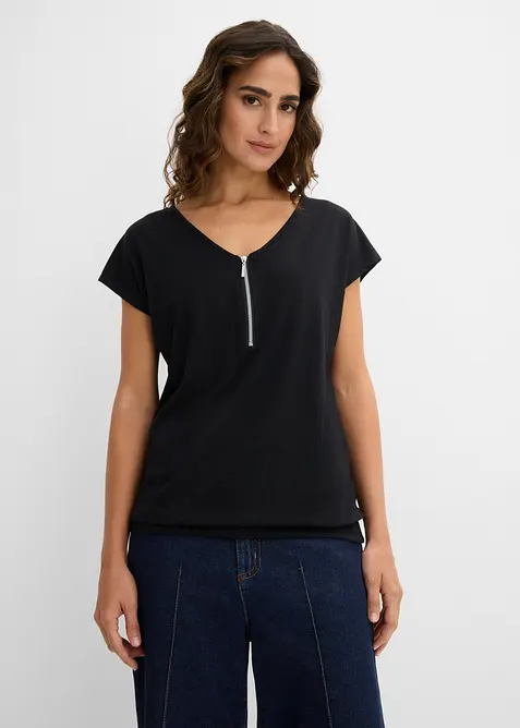 Shirt mit Rei&szlig;verschluss, Kurzarm, bonprix