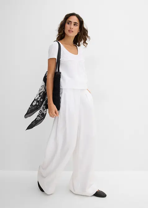 T-shirt coton et dentelle, manches courtes, bonprix