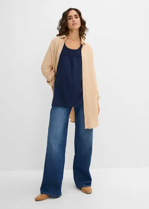 T-shirt coton et dentelle, manches courtes, bonprix