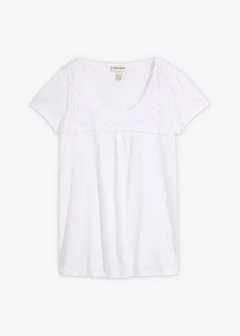 Baumwoll Shirt mit Spitze, Kurzarm, bonprix