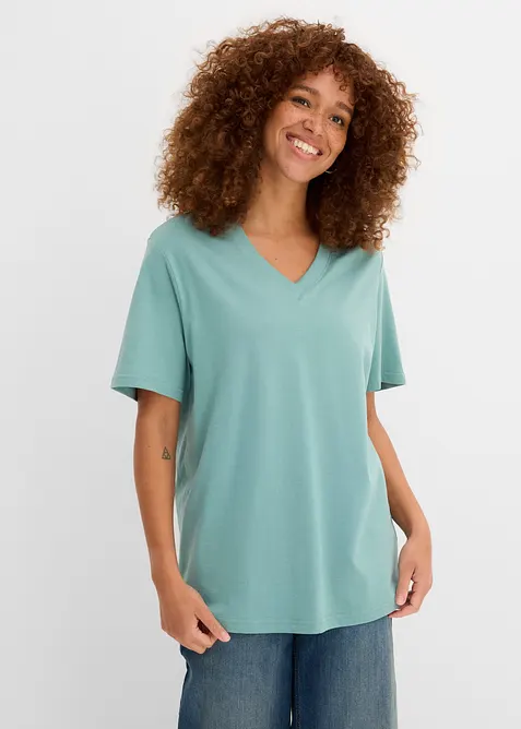 Lot de 5 T-shirts longs et amples &agrave; col V, bonprix