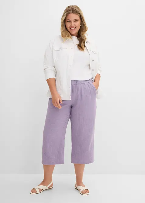 Pantalon large &agrave; pinces en gaze de coton, bonprix