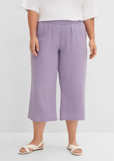 Pantalon large &agrave; pinces en gaze de coton, bonprix