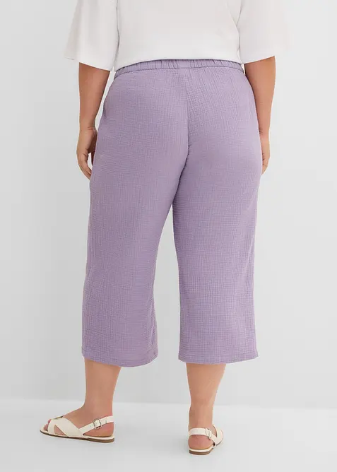 Pantalon large &agrave; pinces en gaze de coton, bonprix