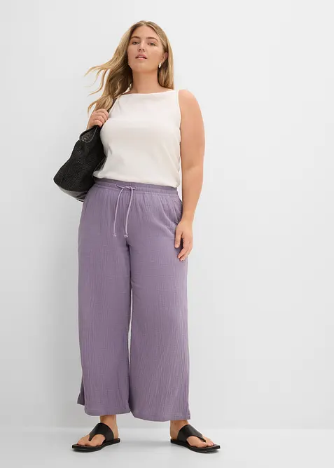 Pantalon palazzo l&eacute;ger en gaze de coton, bonprix