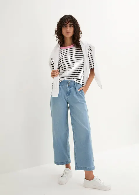 Jean large, taille haute et &eacute;lastiqu&eacute;e, cropped, bonprix