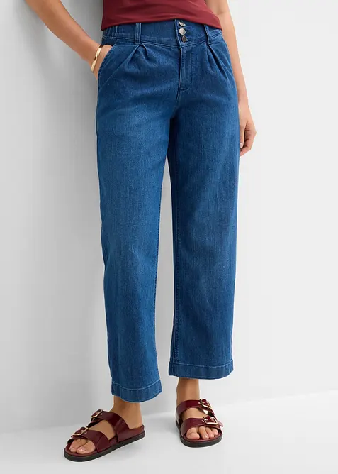 Jean large, taille haute et &eacute;lastiqu&eacute;e, cropped, bonprix