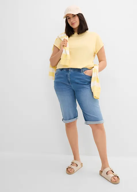 Bermuda en jean, taille mi-haute &eacute;lastiqu&eacute;e, bonprix