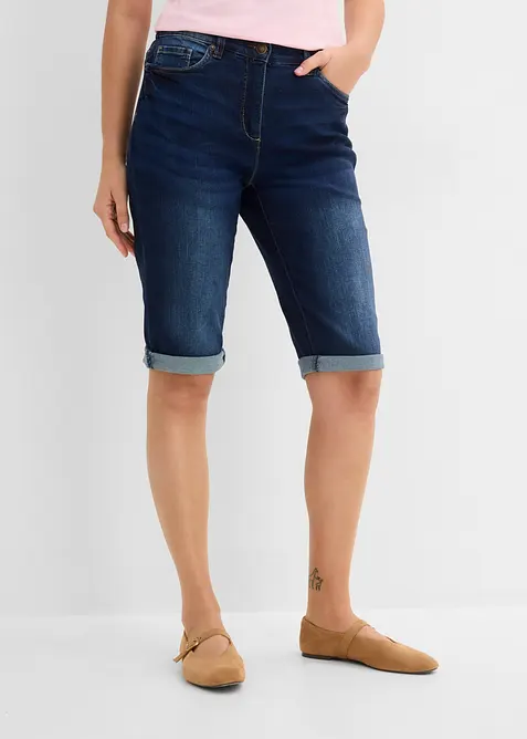 Bermuda en jean, taille mi-haute &eacute;lastiqu&eacute;e, bonprix