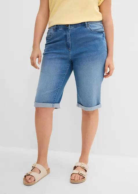 Bermuda en jean, taille mi-haute &eacute;lastiqu&eacute;e, bonprix