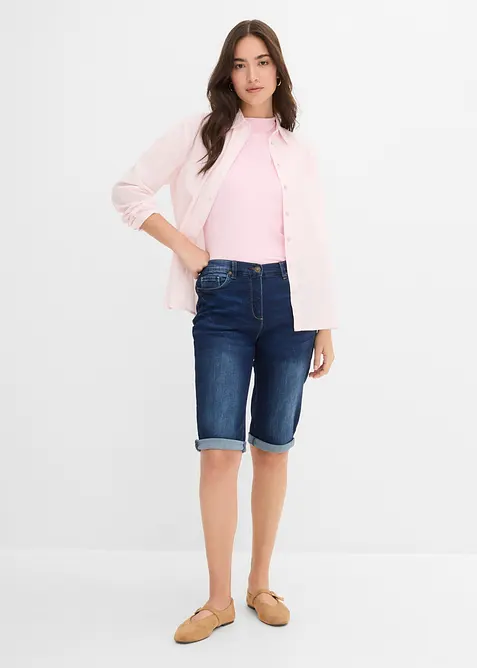 Bermuda en jean, taille mi-haute &eacute;lastiqu&eacute;e, bonprix