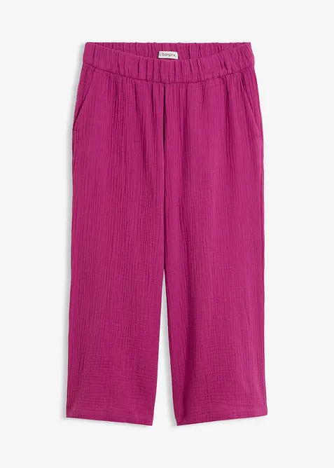 Pantalon large &agrave; pinces en gaze de coton, bonprix