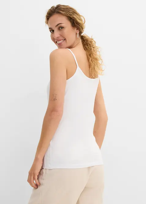 Lot de 2 tops &agrave; fines bretelles 100% coton, bonprix
