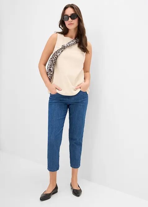 Lot de 2 pantalons 7/8 droits, taille mi-haute &eacute;lastiqu&eacute;e, bonprix