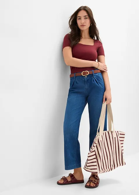 Jean large, taille haute et &eacute;lastiqu&eacute;e, cropped, bonprix