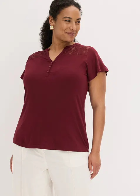 T-shirt col tunisien en viscose majoritaire, bonprix