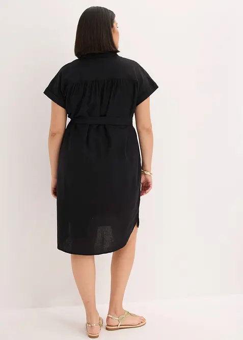 Hemdblusenkleid mit Leinenanteil und Bindeg&uuml;rtel, bonprix