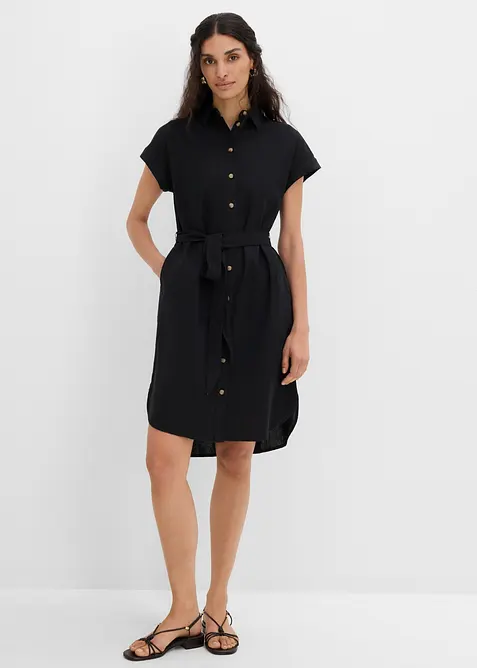 Hemdblusenkleid mit Leinenanteil und Bindeg&uuml;rtel, bonprix