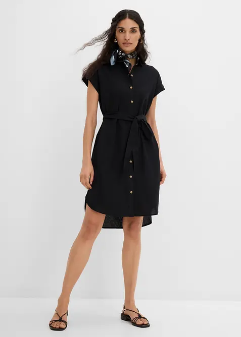 Hemdblusenkleid mit Leinenanteil und Bindeg&uuml;rtel, bonprix