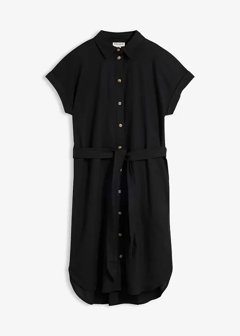 Hemdblusenkleid mit Leinenanteil und Bindeg&uuml;rtel, bonprix
