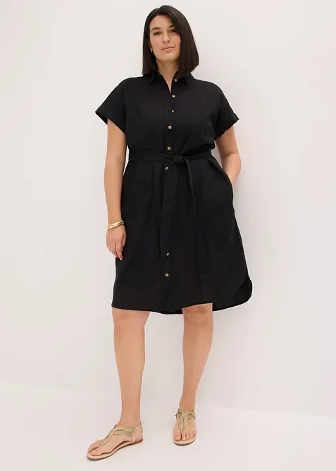 Hemdblusenkleid mit Leinenanteil und Bindeg&uuml;rtel, bonprix