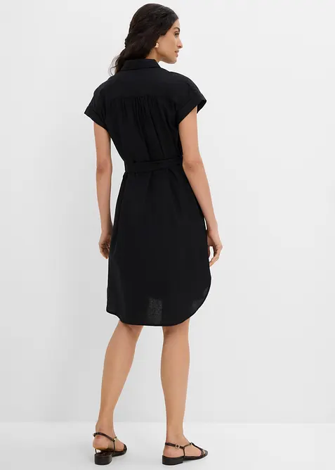 Hemdblusenkleid mit Leinenanteil und Bindeg&uuml;rtel, bonprix