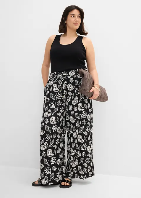 Pantalon large &agrave; pinces en viscose m&eacute;lang&eacute;e, bonprix